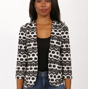 Parisian Signature Womens Embroidered Topper  jacket Ikat Black Gray Sz 6